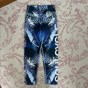 Lululemon X Soul Cycle Blue and Green Leggings with Tropical Pattern